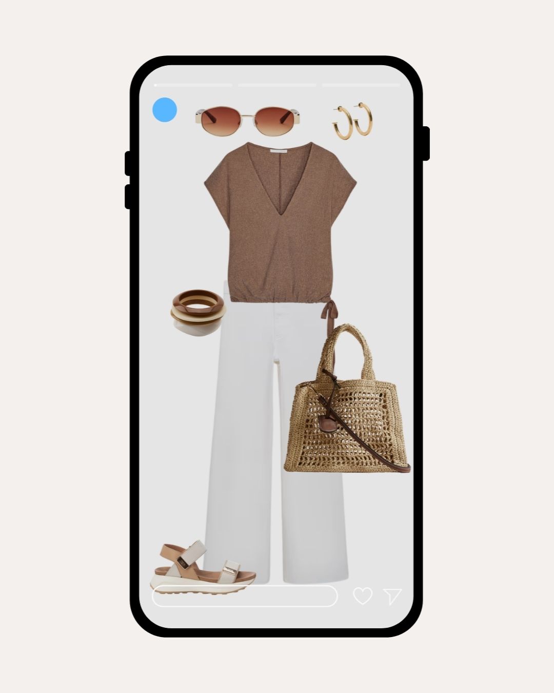 look armario capsula verano Look de verano con top blanco y gafas mostaza. Estilo cómodo, natural y con esencia para mujeres que quieren vestir con intención.